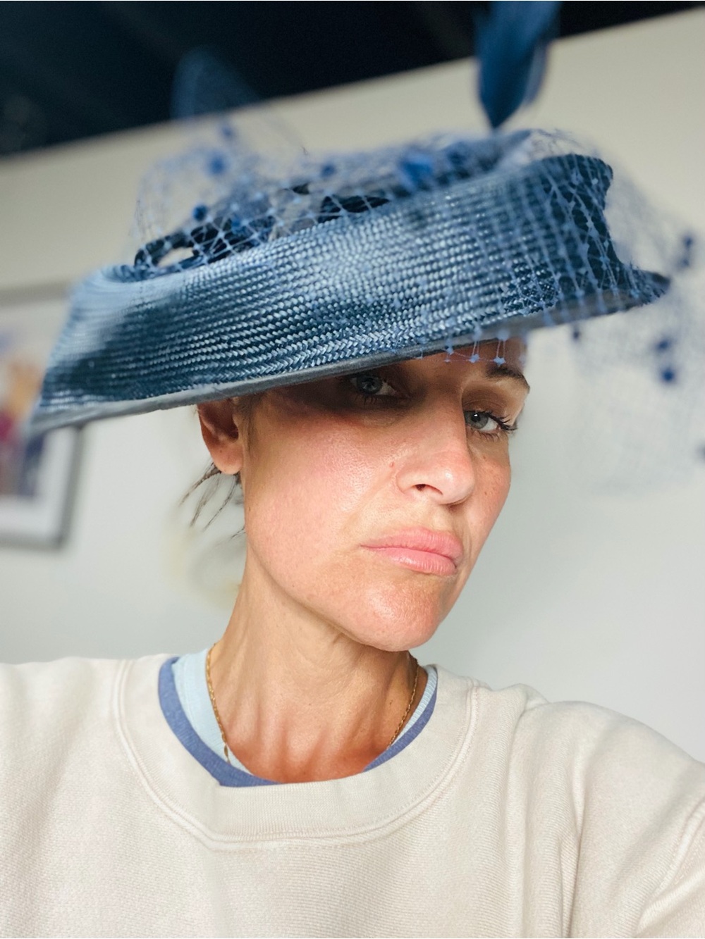 Christina Blue Veiled Saucer Fascinator Hat